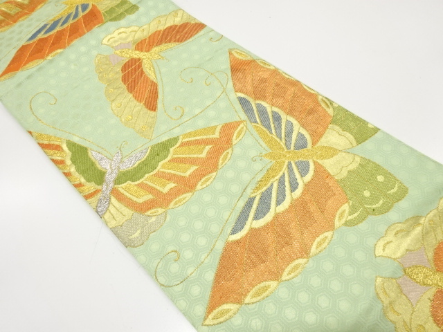 JAPANESE KIMONO / ANTIQUE FUKURO OBI / SILK / WOVEN BUTTERFLY